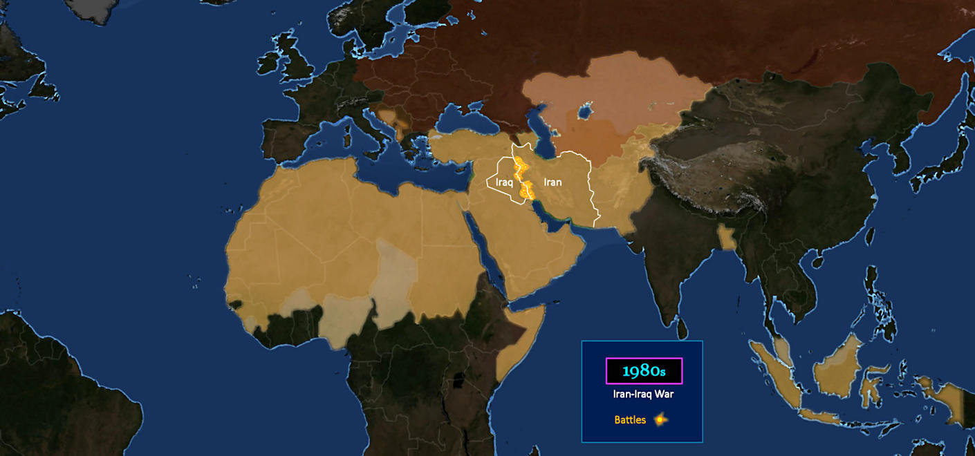 Iran-Iraq War, Muslim stalemate, 1980s map